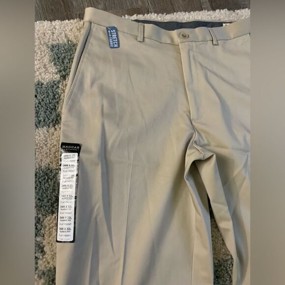NWT Haggar Dress Pant Classic Fit Premium Casual Pant Khaki Tan Size 34 x 32 New - Picture 3 of 7